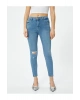 Dar Kesim Yüksek Bel Kot Pantolon Yıpratmalı Esnek Cepli Pamuklu - Carmen Skinny Jeans