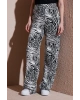 Desenli Regular Fit Yüksek Bel Bol Paça Pantolon PANTOLON 25Y0179K1