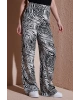 Desenli Regular Fit Yüksek Bel Bol Paça Pantolon PANTOLON 25Y0179K1
