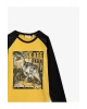 Erkek Çocuk Hardal Dinazor Baskılı T-Shirt Bisiklet Yaka Pamuklu