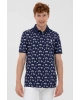 Erkek Dokuma Desenli Polo Yaka Lacivert T-shirt