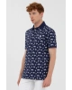 Erkek Dokuma Desenli Polo Yaka Lacivert T-shirt