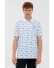 Erkek Dokuma Desenli Polo Yaka Turkuaz T-shirt