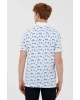 Erkek Dokuma Desenli Polo Yaka Turkuaz T-shirt