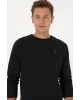 Erkek Regular Fit Bisiklet Yaka Siyah Basic Sweatshirt