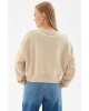 Fashion Friends Baskılı Crop Sweat Bej