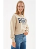 Fashion Friends Baskılı Crop Sweat Bej