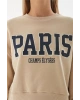 Fashion Friends Baskılı Crop Sweat Bej