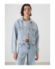 LCW Vision İndigo Gömlek Yaka Oversize Crop Kadın Jean Ceket