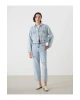 LCW Vision İndigo Gömlek Yaka Oversize Crop Kadın Jean Ceket