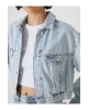 LCW Vision İndigo Gömlek Yaka Oversize Crop Kadın Jean Ceket
