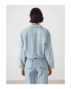 LCW Vision İndigo Gömlek Yaka Oversize Crop Kadın Jean Ceket