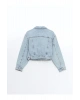 LCW Vision İndigo Gömlek Yaka Oversize Crop Kadın Jean Ceket
