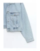 LCW Vision İndigo Gömlek Yaka Oversize Crop Kadın Jean Ceket