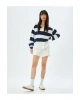 Gömlek Yaka Sweatshirt Oversize Renk Bloklu Şardonlu