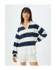 Gömlek Yaka Sweatshirt Oversize Renk Bloklu Şardonlu