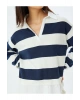 Gömlek Yaka Sweatshirt Oversize Renk Bloklu Şardonlu