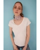 Kadın Beyaz V Yaka Tshirt