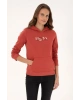 Kadın Kiremit Kapüşonlu Basic Sweatshirt