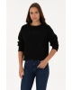 Kadın Siyah Bisiklet Yaka Basic Sweatshirt