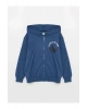 Kids Kapüşonlu Baskılı Uzun Kollu Erkek Çocuk Fermuarlı Sweatshirt
