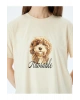 Köpek Baskılı Kısa Kollu Bisiklet Yaka Tişört