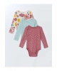 LCW baby Bej Bisiklet Yaka Kız Bebek Çıtçıtlı Body 3lü