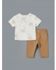 LCW baby Ekru Bisiklet Yaka Baskılı Erkek Bebek Tişört Ve Pantolon 2li Takım