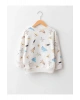 LCW baby Ekru Bisiklet Yaka Uzun Kollu Baskılı Pamuklu Erkek Bebek Sweatshirt