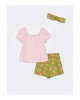 LCW baby Kare Yaka Kısa Kollu Kız Bebek 3lü Takım