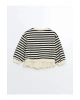 LCW baby Siyah Bisiklet Yaka Çizgili Kız Bebek Sweatshirt
