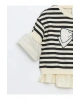 LCW baby Siyah Bisiklet Yaka Çizgili Kız Bebek Sweatshirt