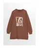 LCW Bisiklet Yaka Baskılı Oversize Kadın Sweatshirt Tunik