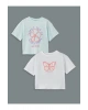 LCW Kids Yeşil Bisiklet Yaka Kız Çocuk Crop Tişört 2li