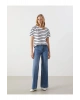 LCW Comfort Bisiklet Yaka Çizgili Kadın Tişört