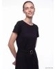 LCW Comfort Siyah Bisiklet Yaka Beli Kemerli Kloş Elbise