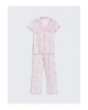 LCW DREAM Ekru Gömlek Yaka Çiçekli Kadın Pijama Takım