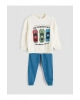 Bej Bisiklet Yaka Baskılı Erkek Çocuk Sweatshirt Ve Eşofman Alt 2li