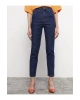 LCW Jeans İndigo Yüksek Bel Mom Fit Düz Cep Detaylı Kadın Rodeo Jean Pantolon