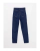 LCW Jeans İndigo Yüksek Bel Mom Fit Düz Cep Detaylı Kadın Rodeo Jean Pantolon