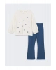 LCW Kids Bej Bisiklet Yaka Çiçekli Kız Çocuk Sweatshirt ve Tayt Pantolon 2li