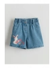 LCW Kids Beli Lastikli Baskılı Kız Çocuk Jean Şort