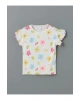 LCW Kids Beyaz Bisiklet Yaka Çiçekli Kız Çocuk Tişört
