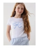 LCW Kids Beyaz Bisiklet Yaka Fiyonk Baskılı Kız Çocuk Crop Tişört