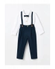 LCW Kids Beyaz Bisiklet Yaka Uzun Kollu Basic Erkek Bebek Gömlek ve Pantolon 2li Takım