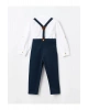 LCW Kids Beyaz Bisiklet Yaka Uzun Kollu Basic Erkek Bebek Gömlek ve Pantolon 2li Takım