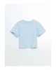 LCW Kids Bisiklet Yaka Taşlı Kız Çocuk Crop Tişört