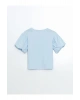 LCW Kids Bisiklet Yaka Taşlı Kız Çocuk Crop Tişört