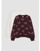 LCW Kids Bordo Baskılı Kız Çocuk Kalın Sweatshirt 2li
