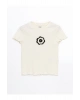 Lcw Kids Ekru Bisiklet Yaka Çiçekli Kız Çocuk Crop Tişört
